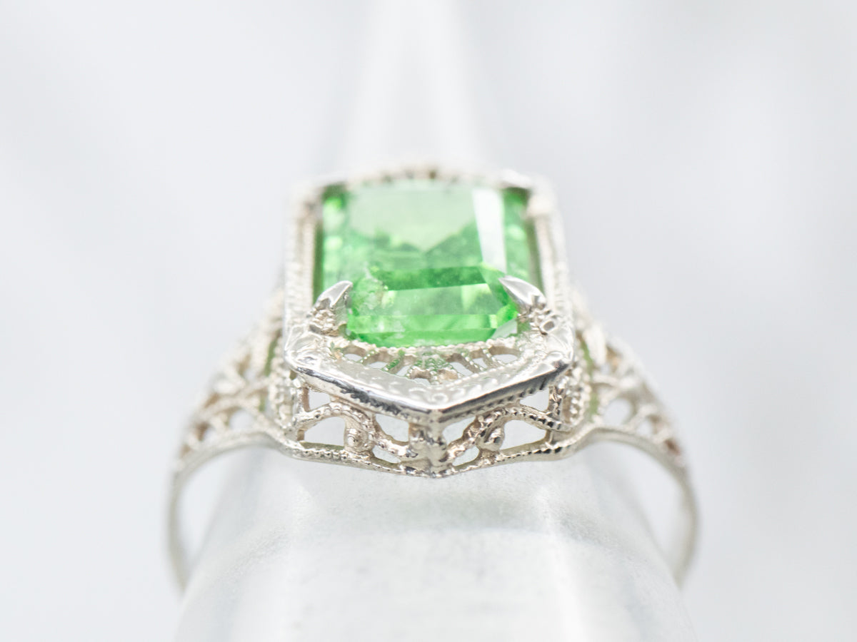 Exquisito anillo de granate Grossular Art Déco