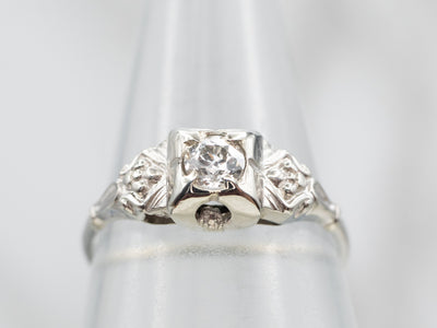 Antique Floral Diamond Solitaire Engagement Ring