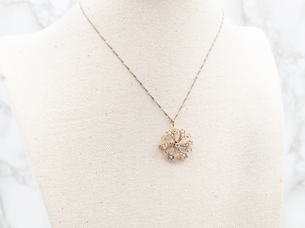 Victorian Diamond and Seed Pearl Brooch or Pendant