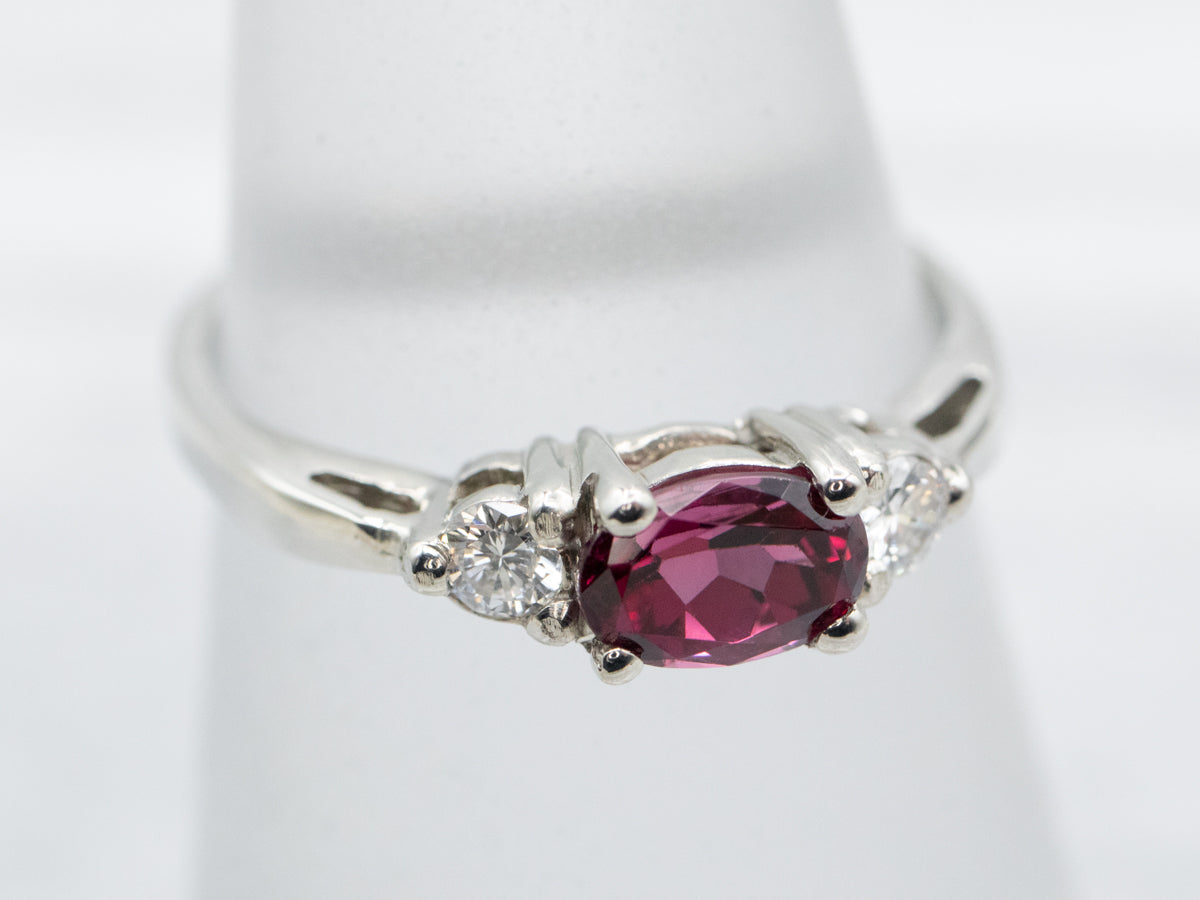 East to West Rhodolite Garnet and Diamond Ring