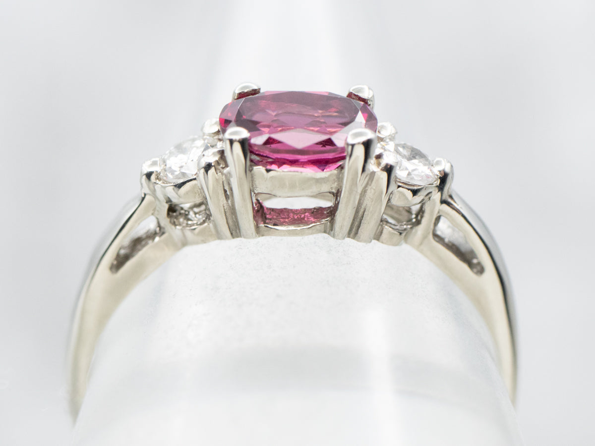 East to West Rhodolite Garnet and Diamond Ring