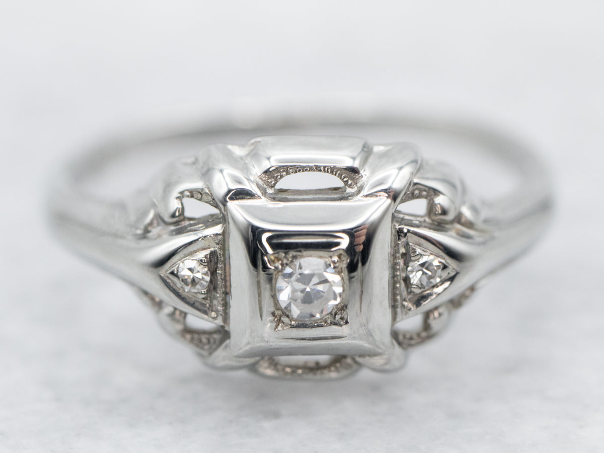 Art Deco Three Stone Diamond Engagement Ring