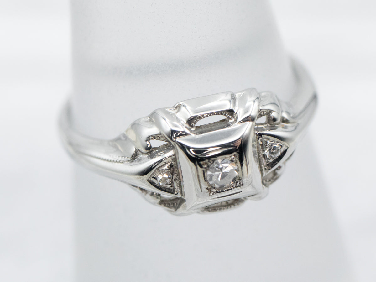 Art Deco Three Stone Diamond Engagement Ring