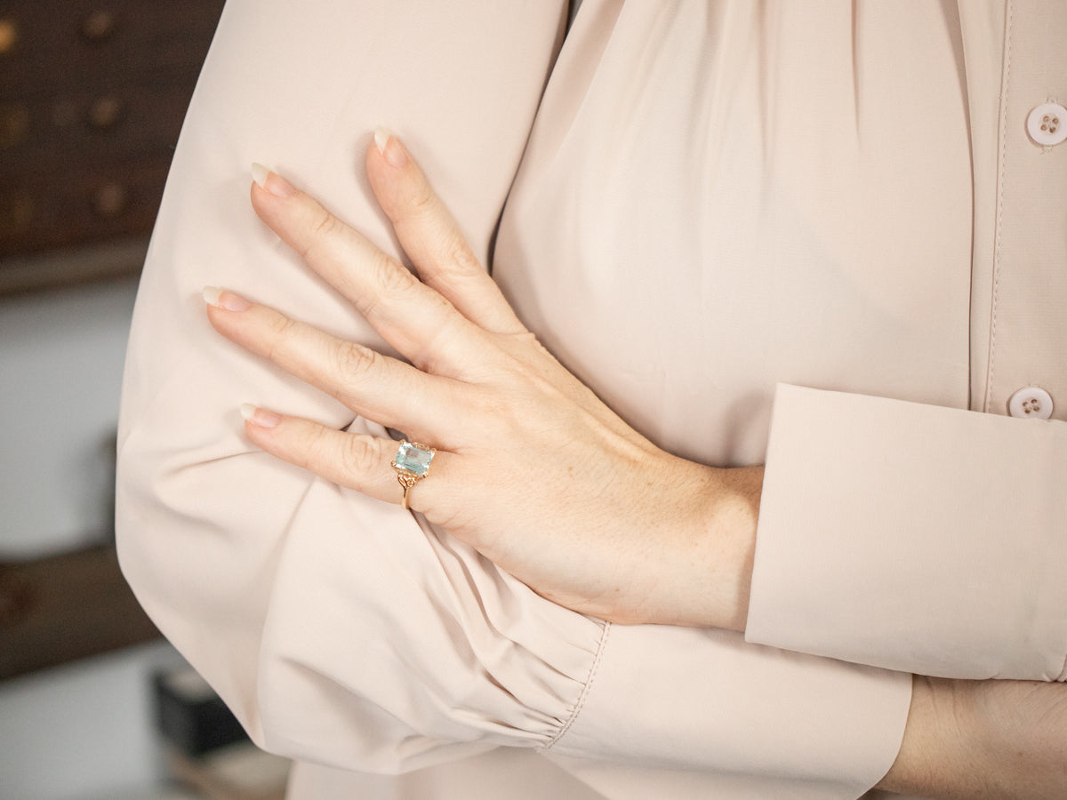 Vintage Yellow Gold Aquamarine Ring