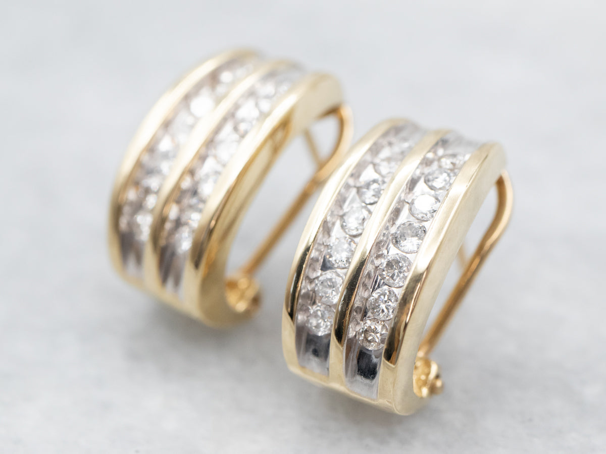 Curved Channel Set Diamond Earrings