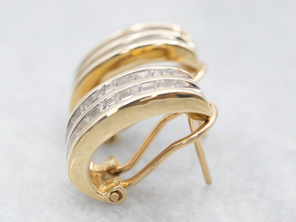 Curved Channel Set Diamond Earrings