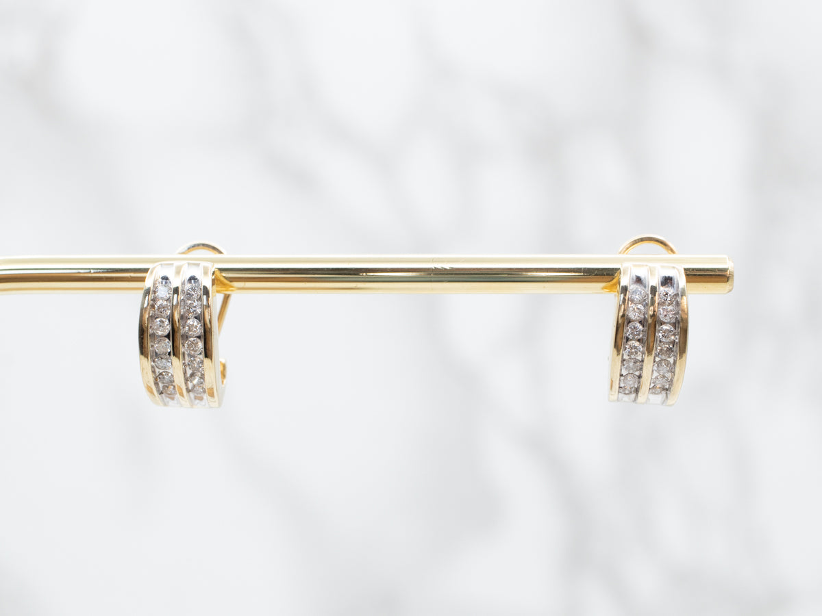 Curved Channel Set Diamond Earrings