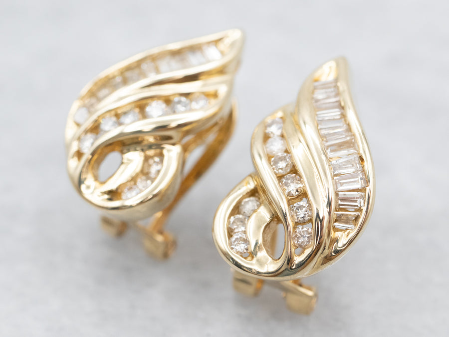 Round Brilliant and Baguette-Cut Diamond Earrings