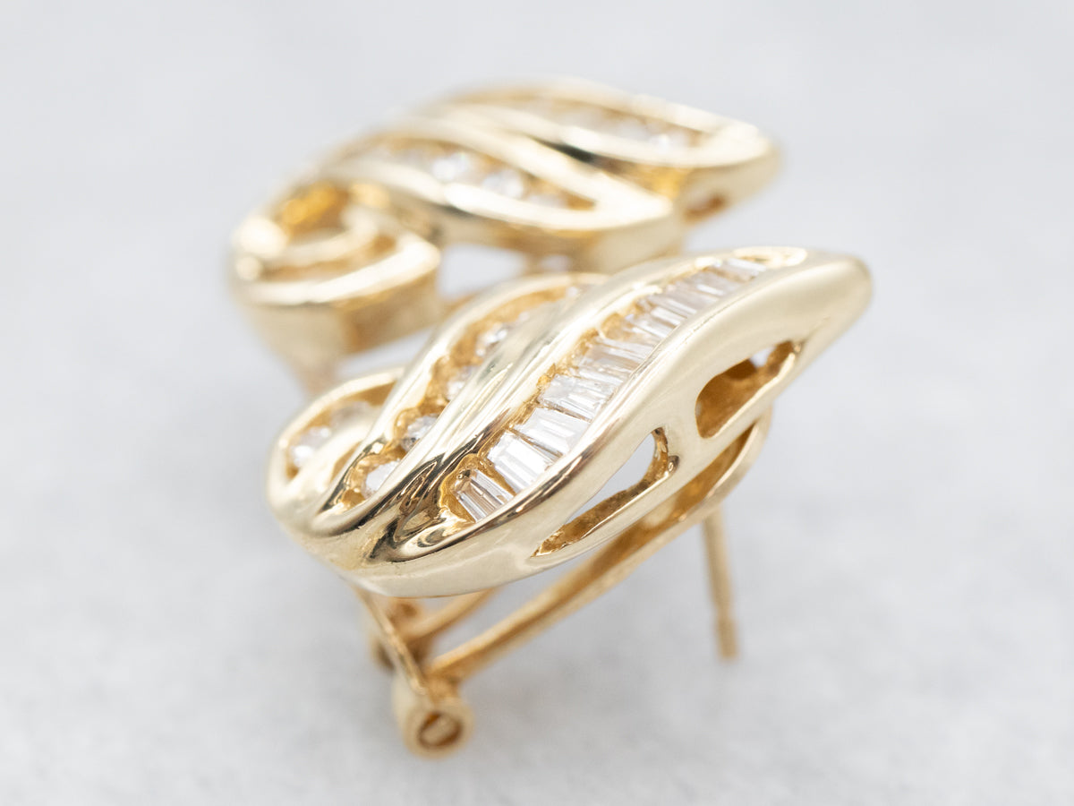 Round Brilliant and Baguette-Cut Diamond Earrings