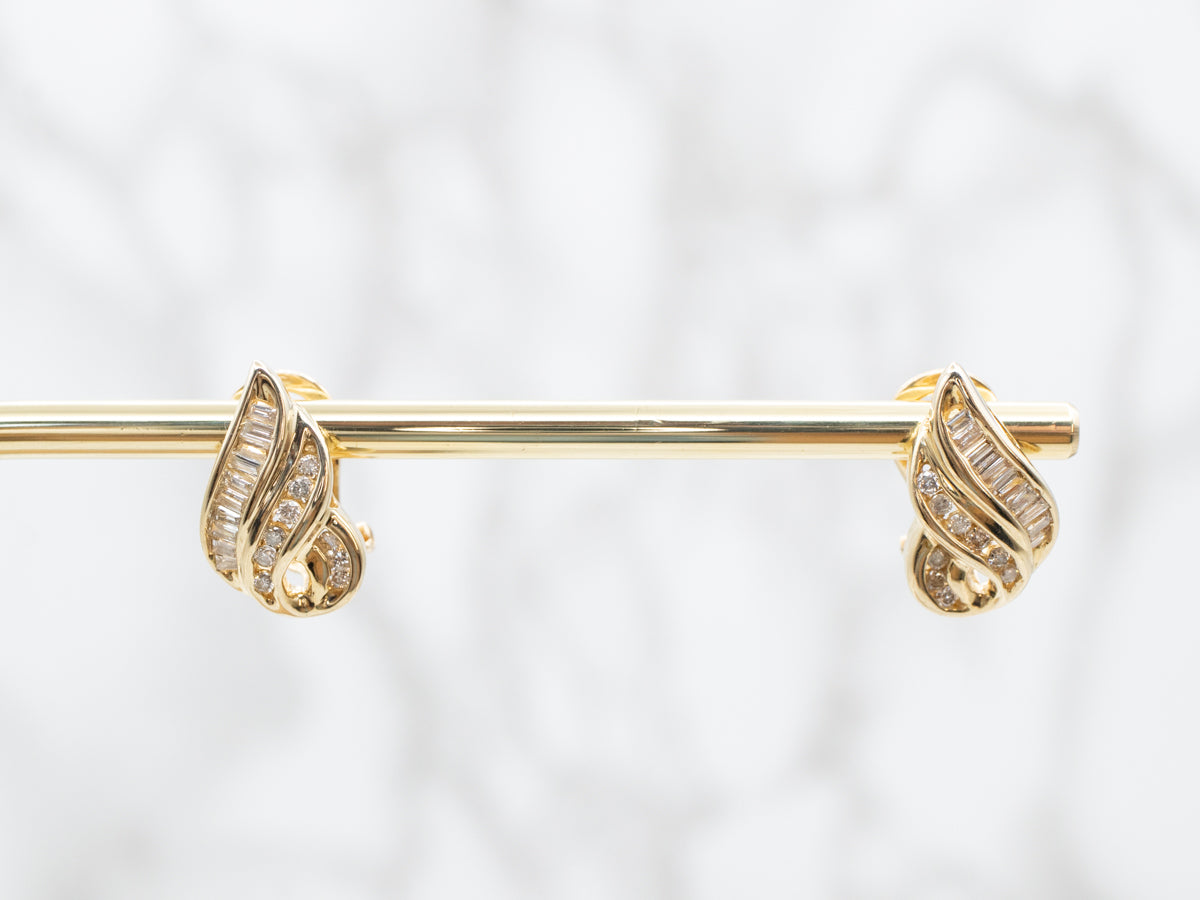 Round Brilliant and Baguette-Cut Diamond Earrings