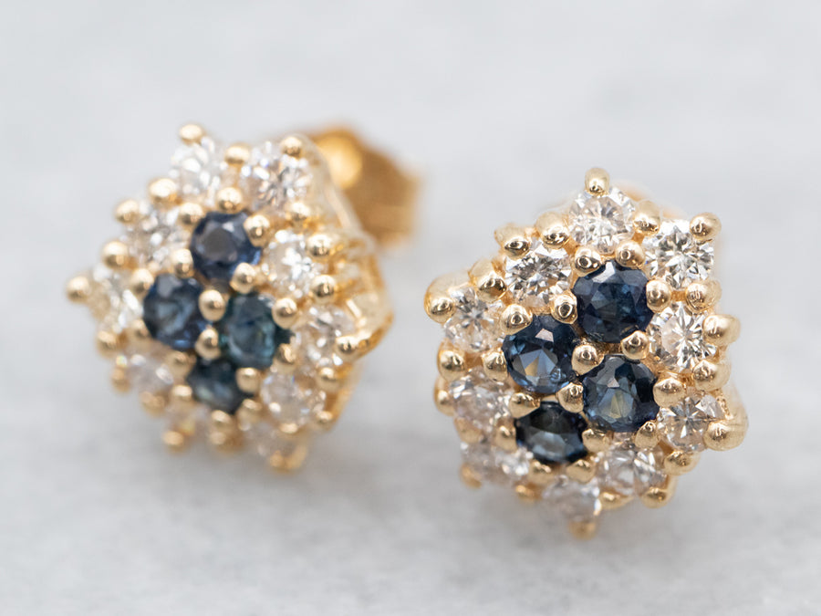 Sapphire and Diamond Cluster Stud Earrings