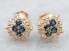 Sapphire and Diamond Cluster Stud Earrings