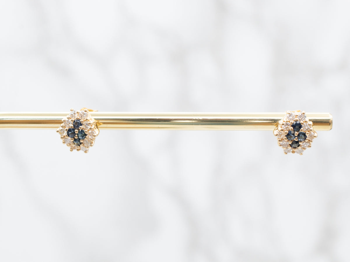 Sapphire and Diamond Cluster Stud Earrings
