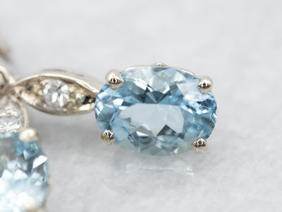 Oval Cut Aquamarine and Diamond Drop Earrings