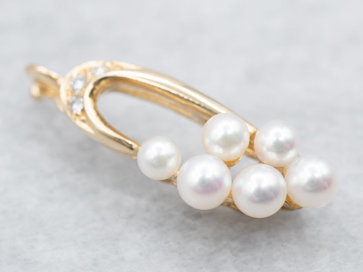 Colgante modernista en racimo de diamantes y perlas