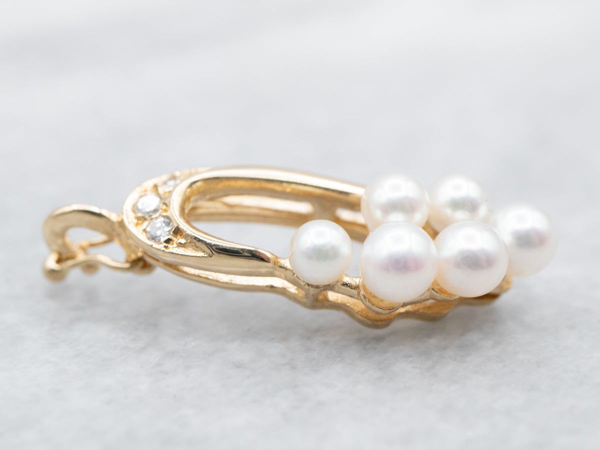 Modernist Pearl and Diamond Cluster Pendant