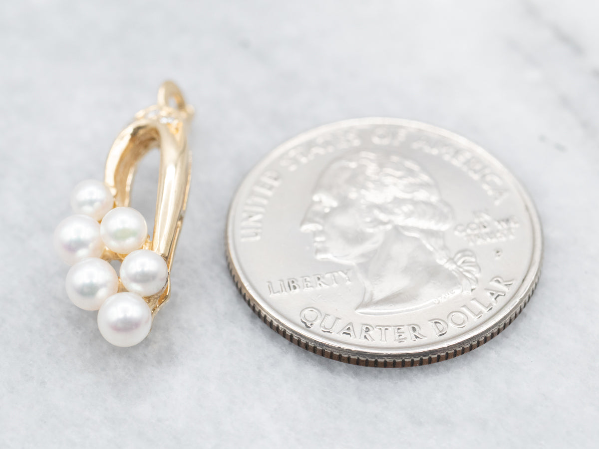 Modernist Pearl and Diamond Cluster Pendant