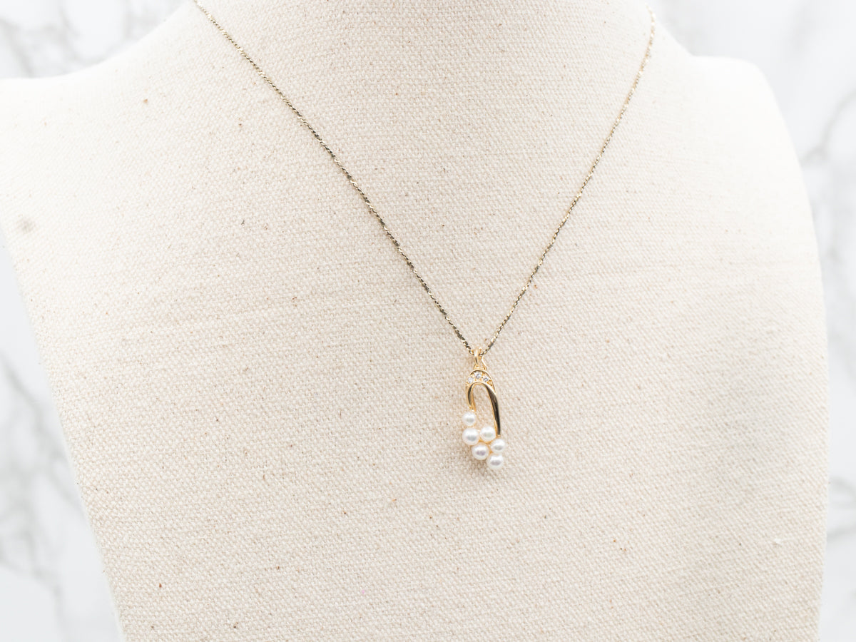 Modernist Pearl and Diamond Cluster Pendant