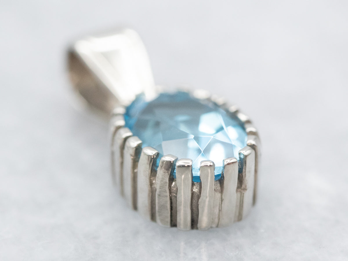 Simple Prong Set Blue Topaz Solitaire Pendant