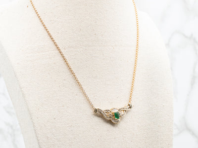 Gold Ornate Emerald and Diamond Encrusted Link Chain Necklace