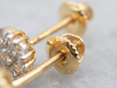 Yellow Gold Diamond Floral Cluster Stud Earrings