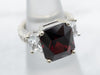 Rich Emerald Cut Garnet with White Sapphires and Diamond Accents