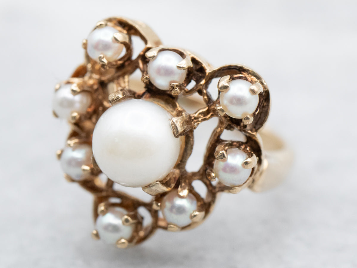 Vintage Pearl Encrusted Heart Halo Ring