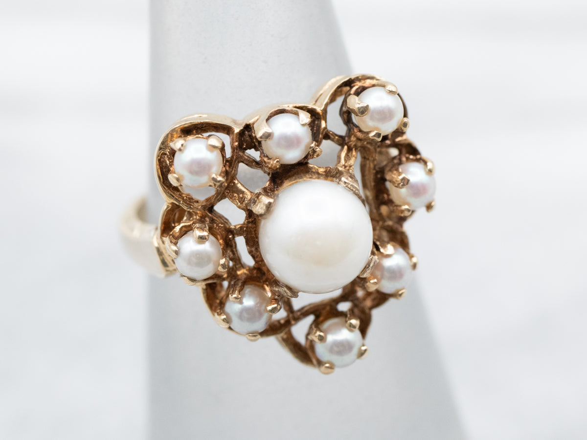 Vintage Pearl Encrusted Heart Halo Ring