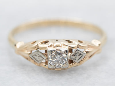 Two Toned Vintage Diamond Solitaire Engagement Ring