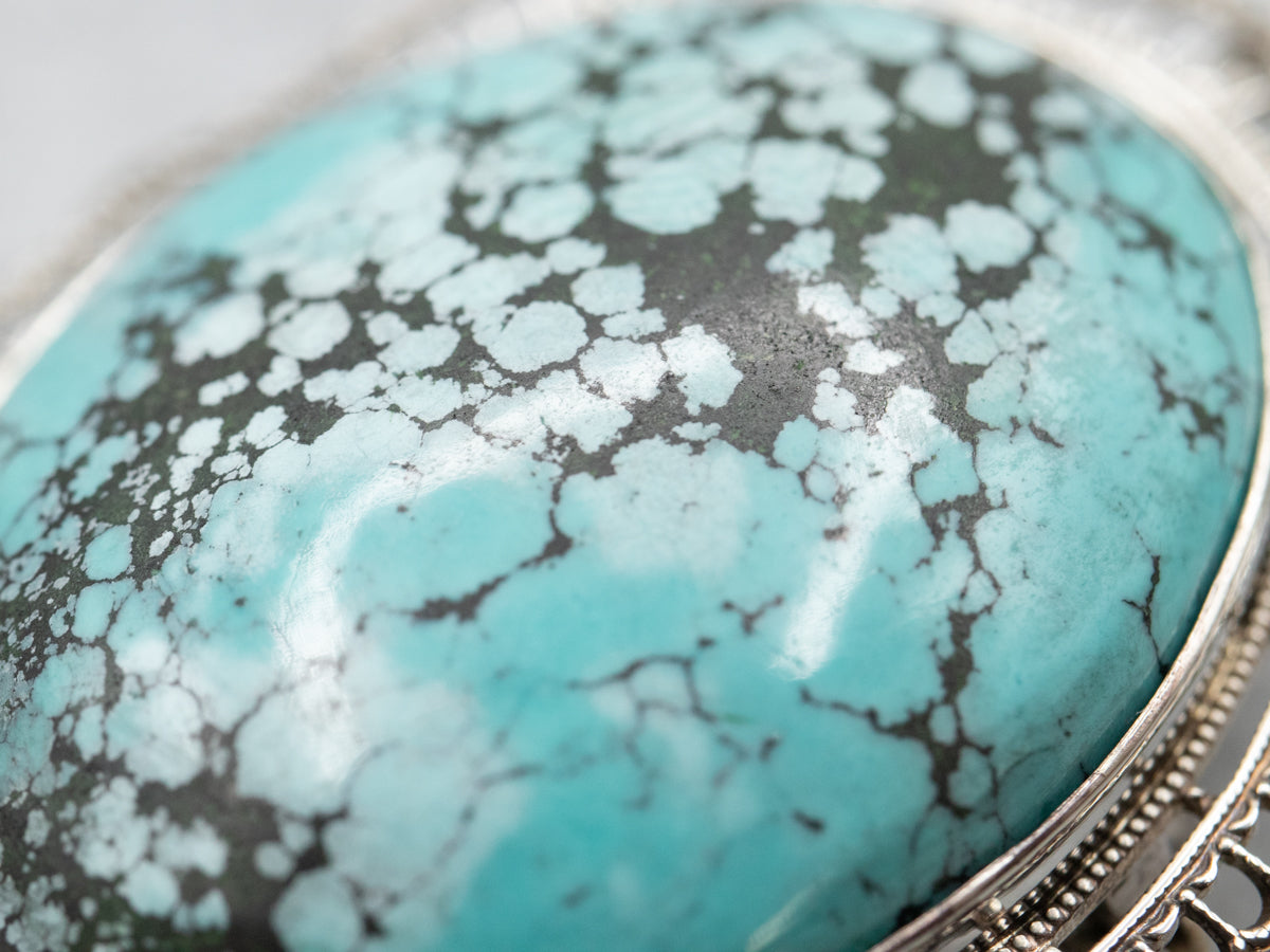 Vintage Turquoise Filigree Brooch or Pendant