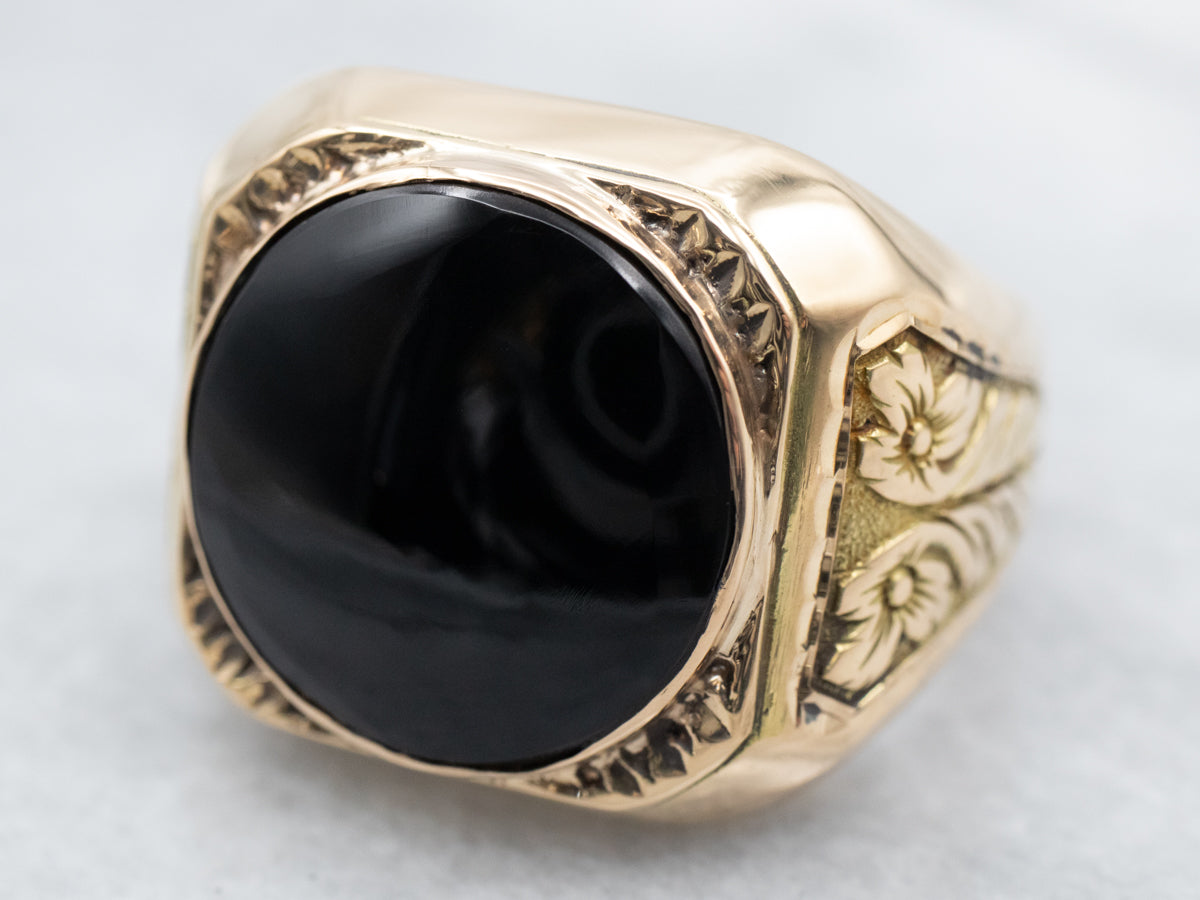 Anillo llamativo de ónix negro llamativo para hombre