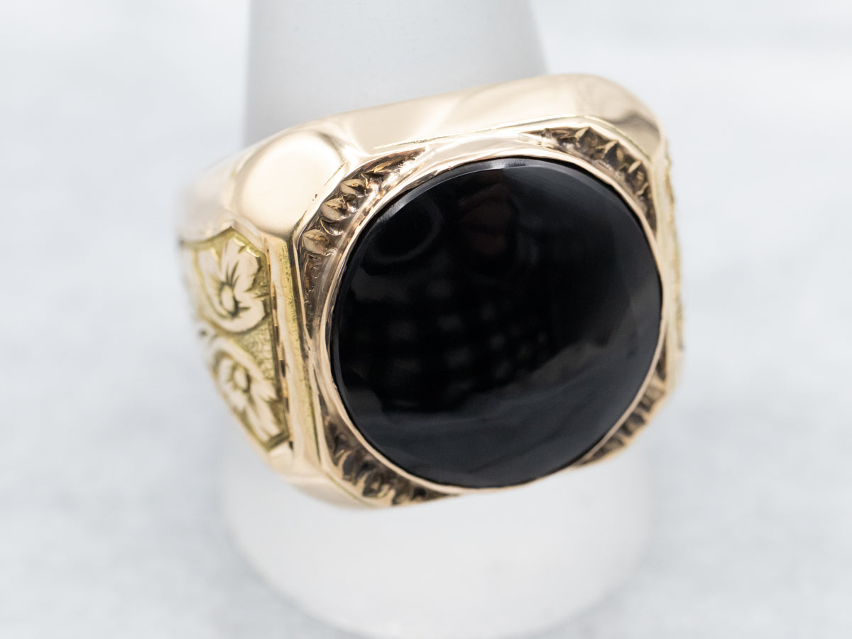 Anillo llamativo de ónix negro llamativo para hombre