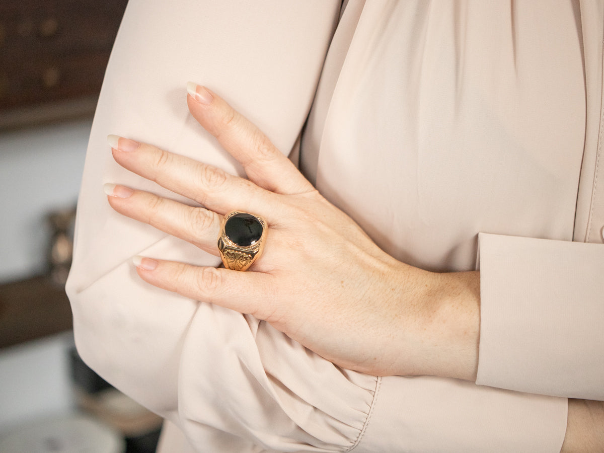 Anillo llamativo de ónix negro llamativo para hombre