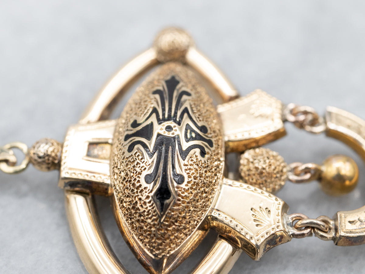 Victorian Black Enamel and Gold Pendant