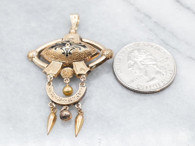 Victorian Black Enamel and Gold Pendant