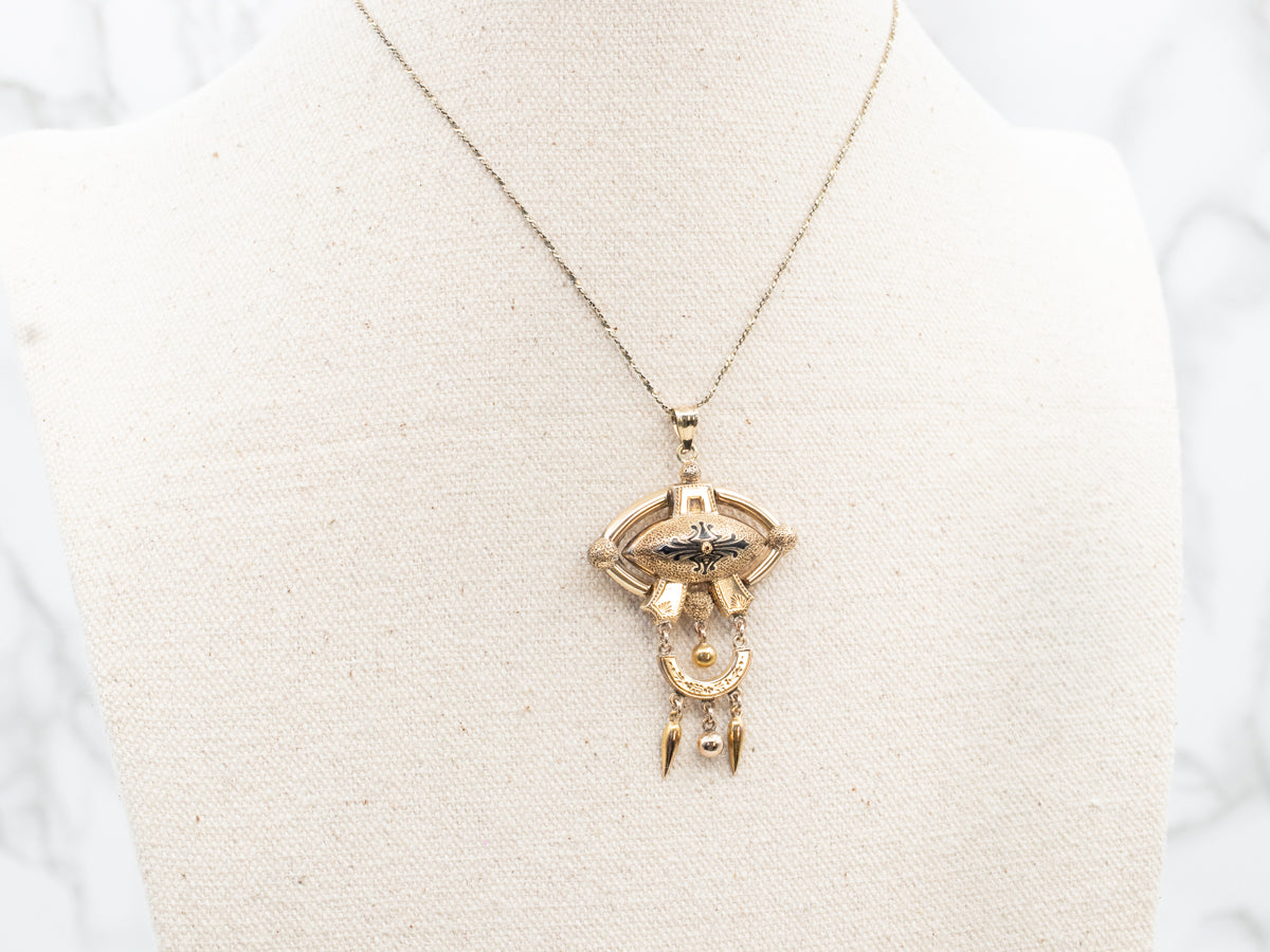 Victorian Black Enamel and Gold Pendant