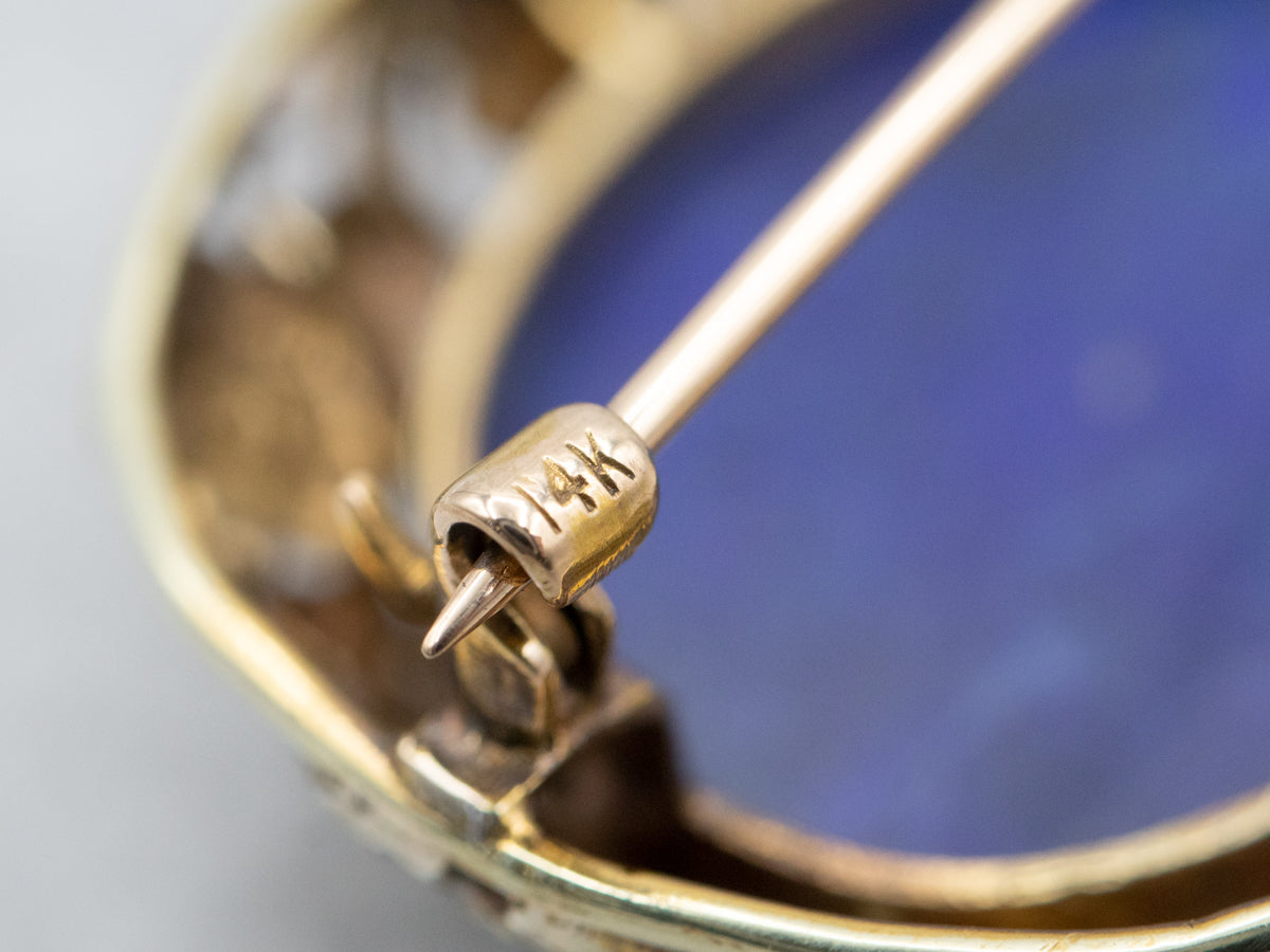 Broche floral vintage de lapislázuli