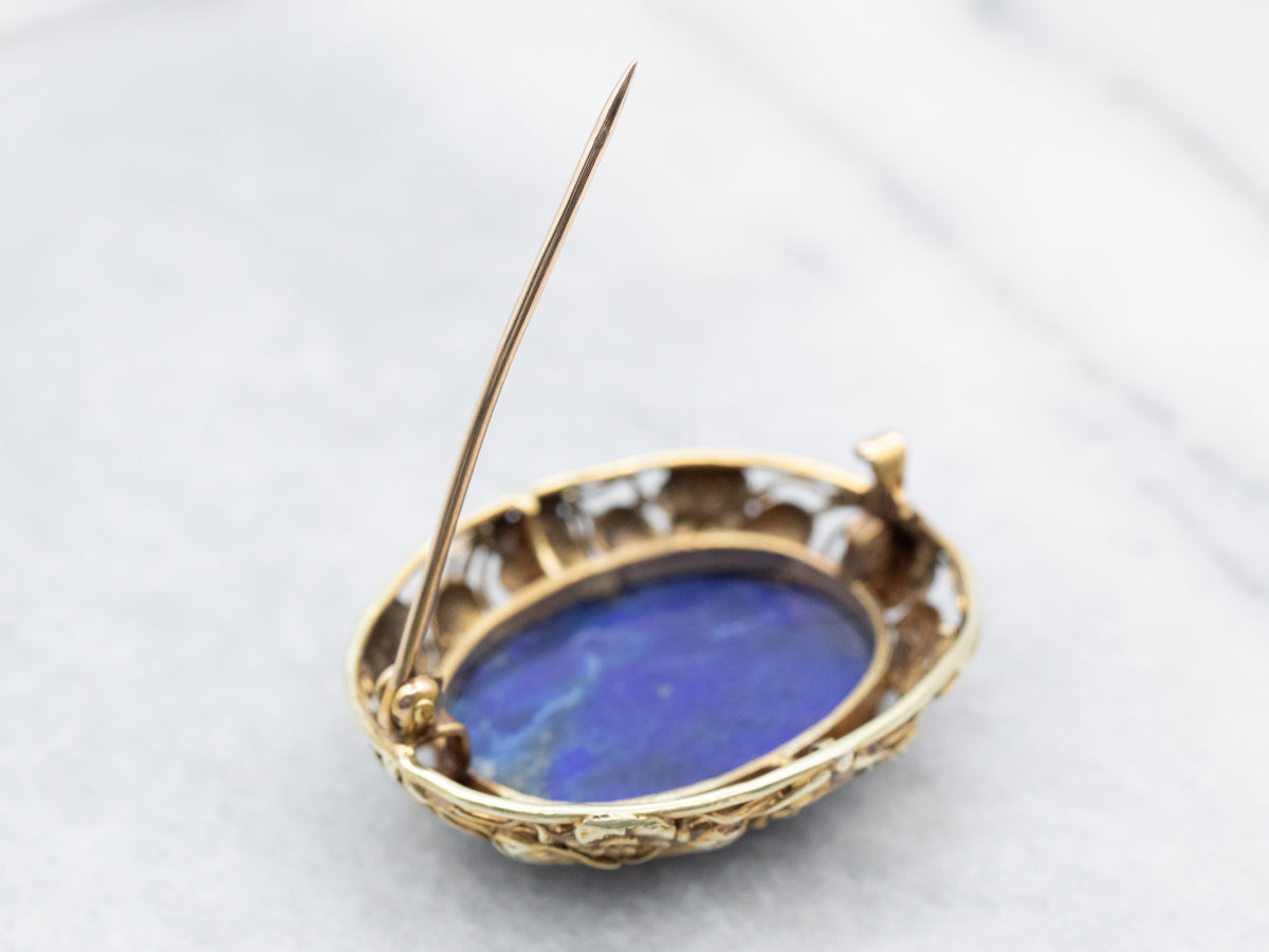 Broche floral vintage de lapislázuli