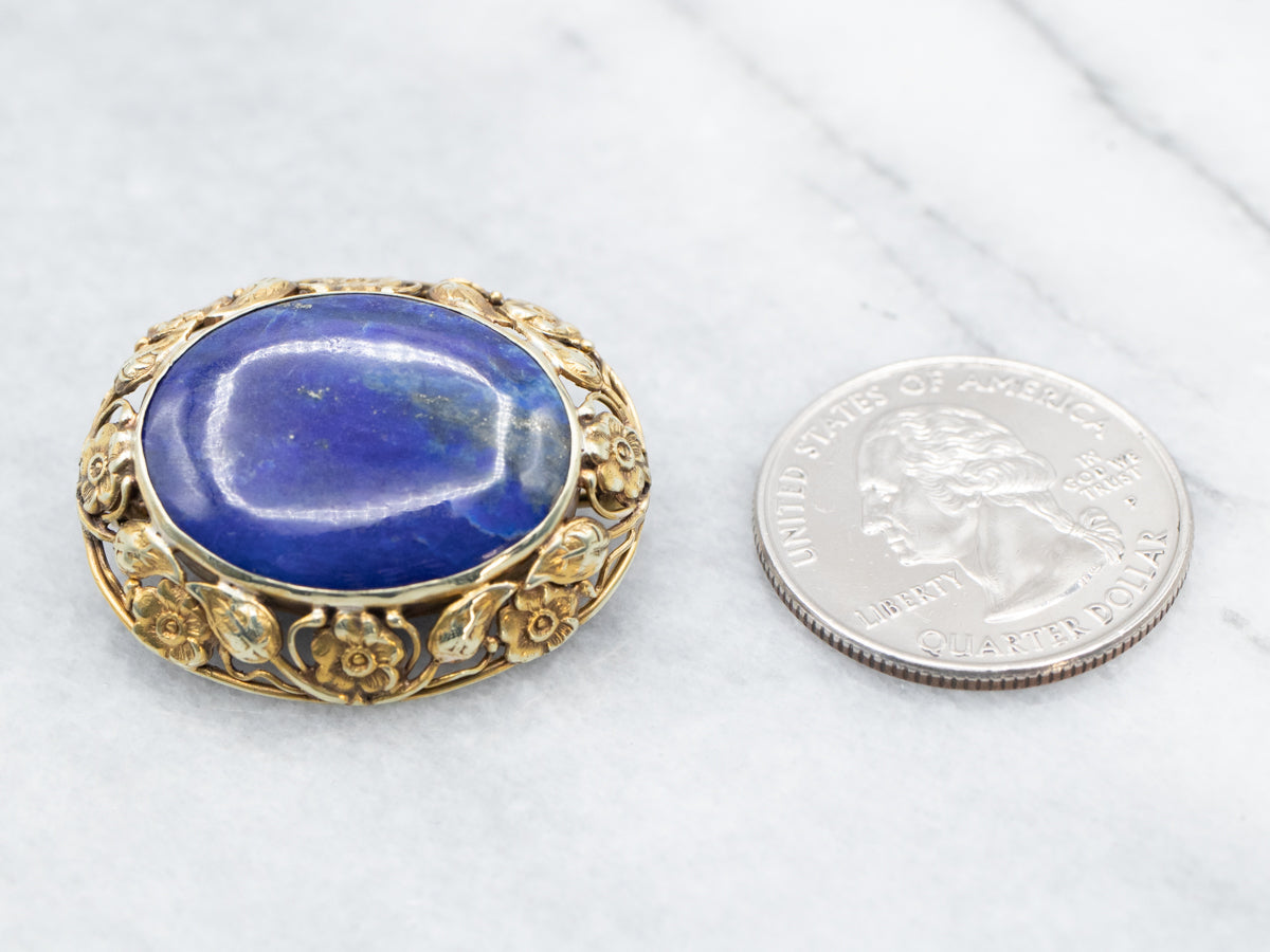 Broche floral vintage de lapislázuli