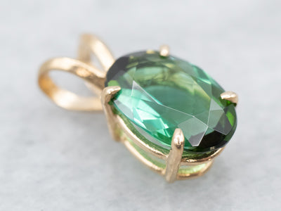 Simple Green Tourmaline Solitaire Pendant in Yellow Gold