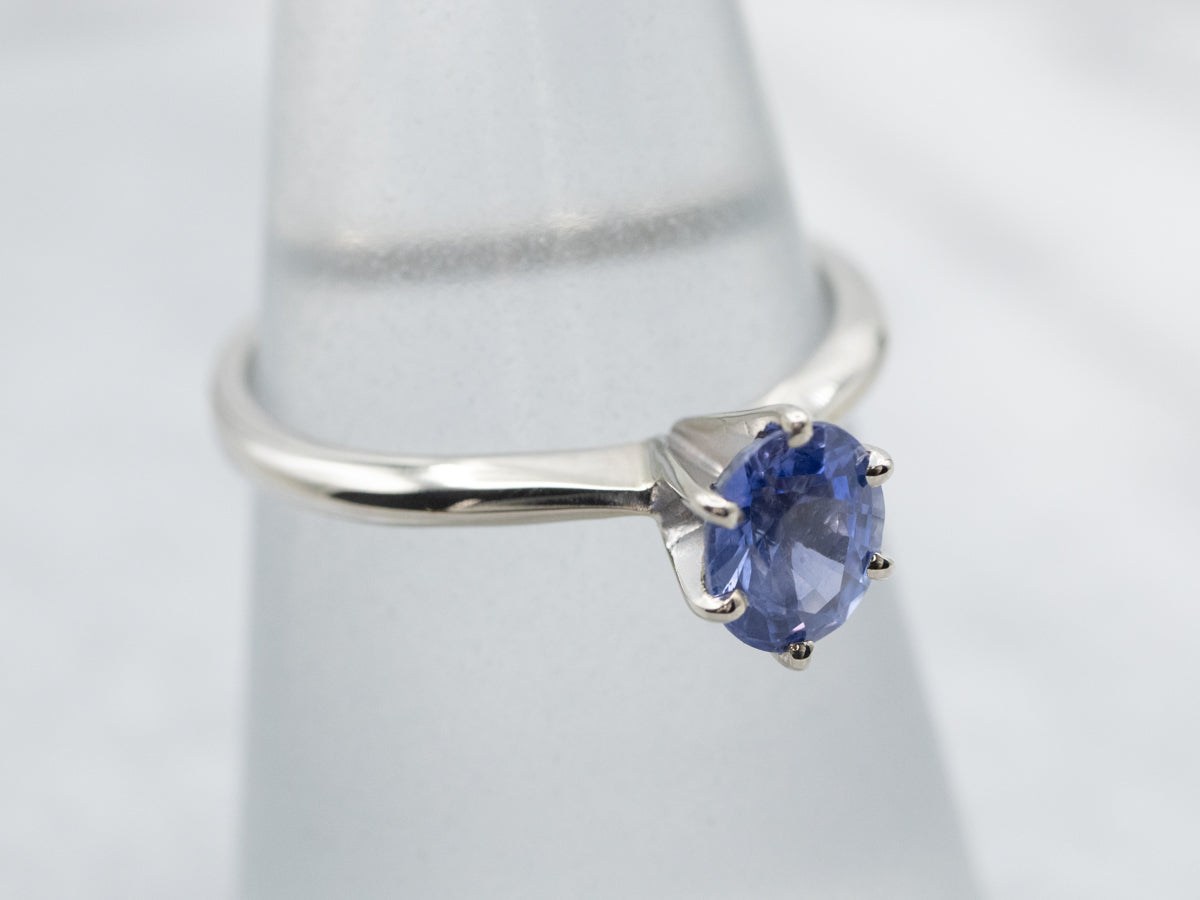 Simple Blue Sapphire Oval Solitaire Ring