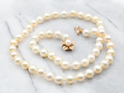 Vintage Flower Clasp Pearl Bead Necklace