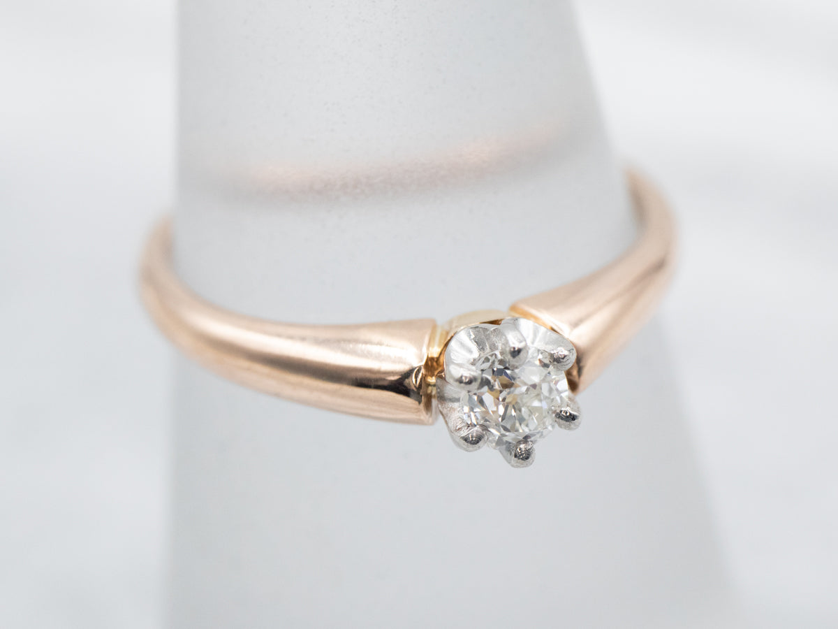 European Cut Diamond Solitaire Engagement Ring