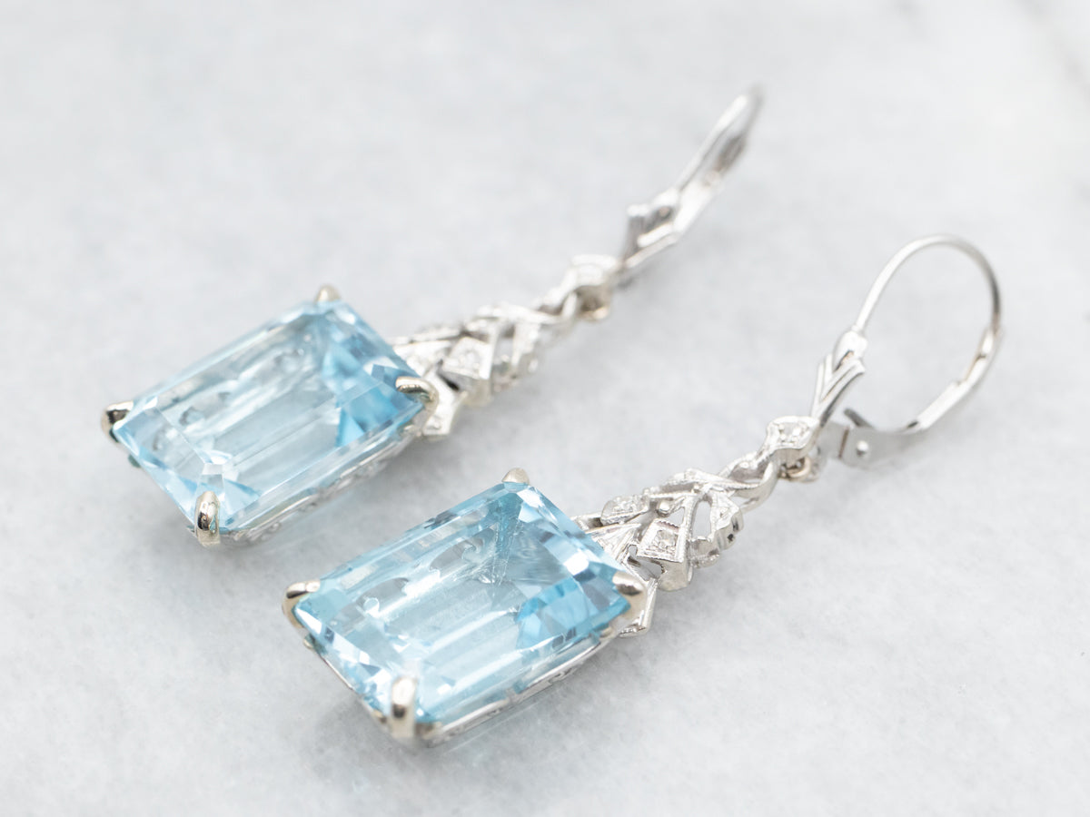 Blue Topaz and Diamond Drop Earrings
