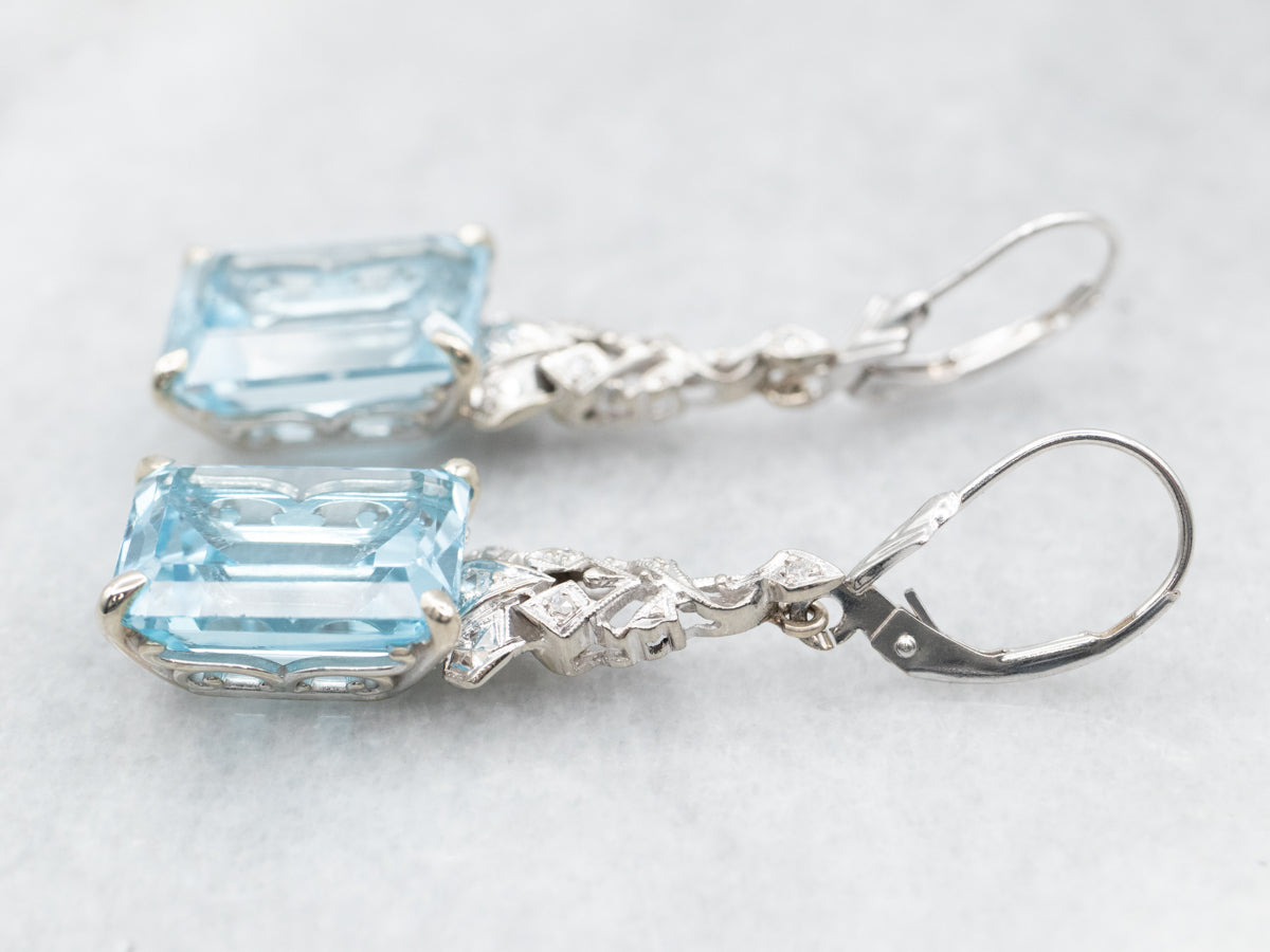 Blue Topaz and Diamond Drop Earrings