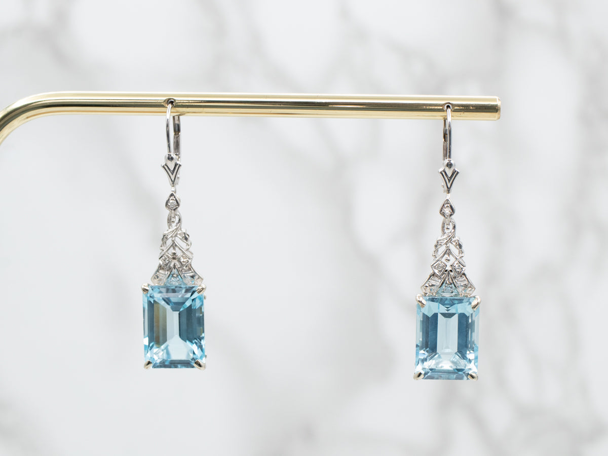 Blue Topaz and Diamond Drop Earrings