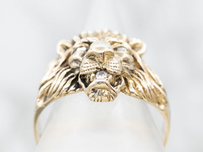 Bold Gold Diamond Lion Head Ring