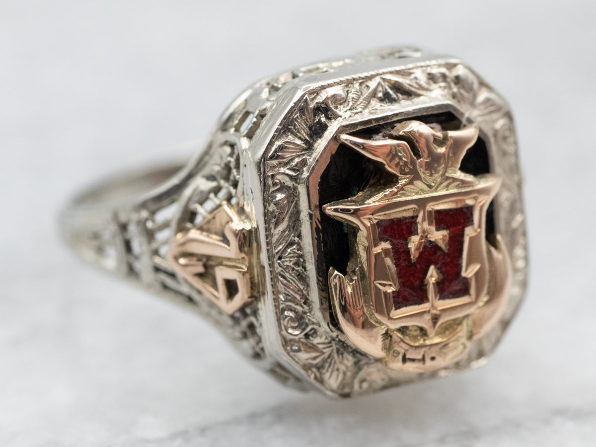 Two Toned Vintage 'W' Monogram Class Signet Ring - Market Square Jewelers