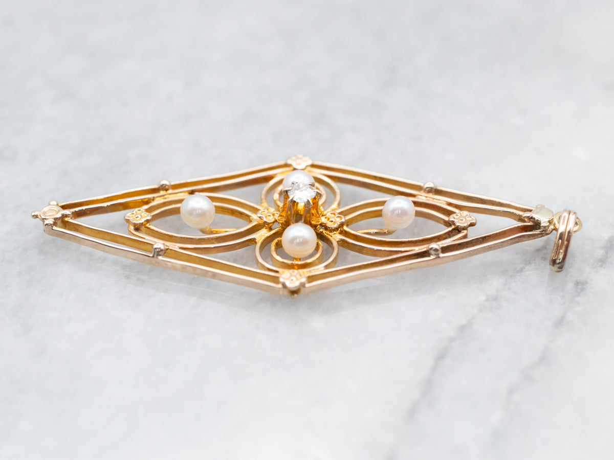 Vintage Diamond and Seed Pearl Lavalier Pendant