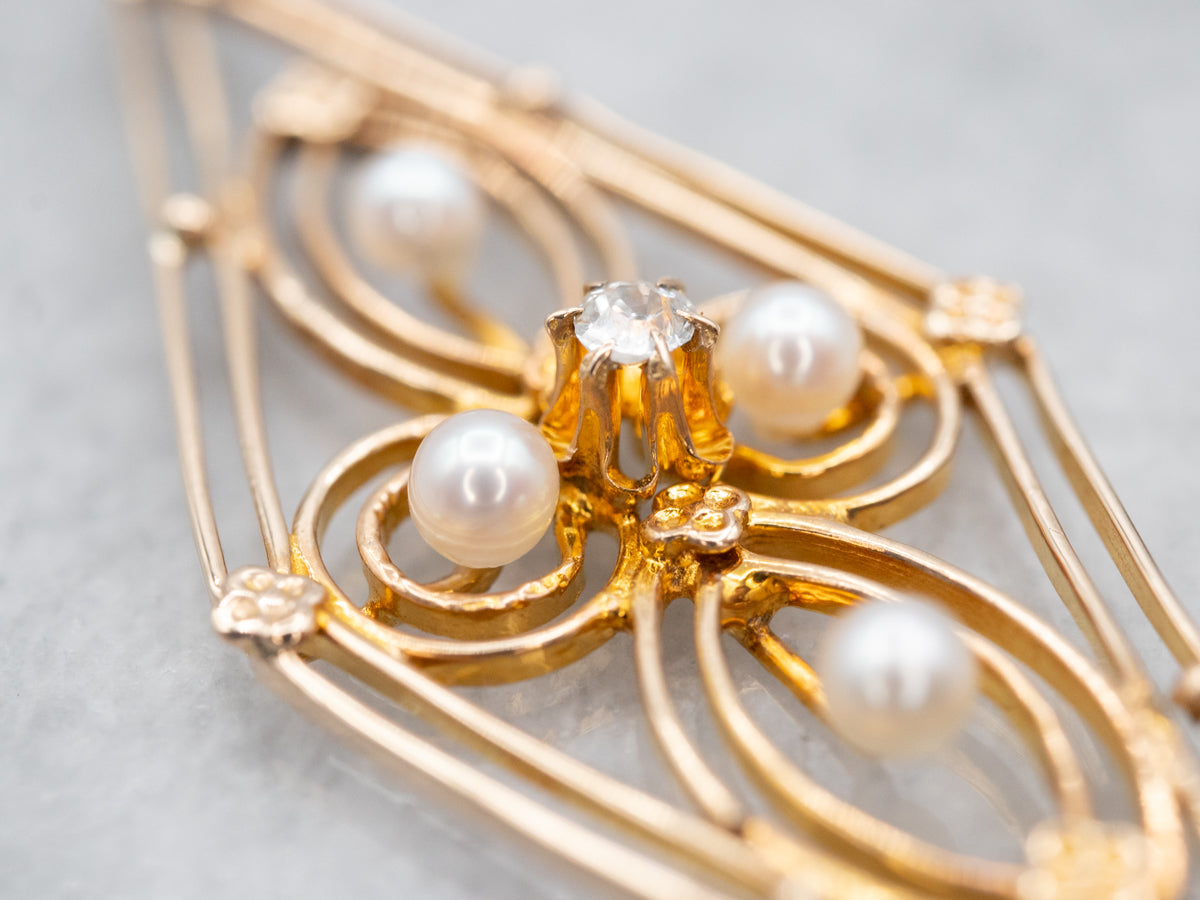 Vintage Diamond and Seed Pearl Lavalier Pendant